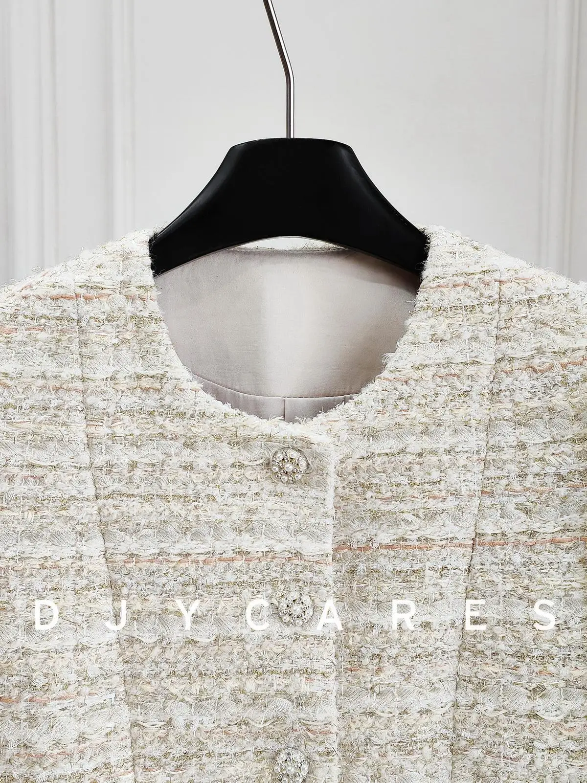 New Bold tweed modern apricot color fashionable round neck jacket  big  size