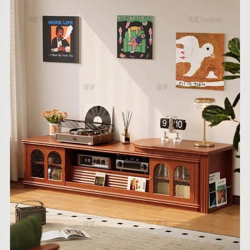 

HXL solid wood TV cabinet living room combination floor cherry wood telescopic TV floor cabinet