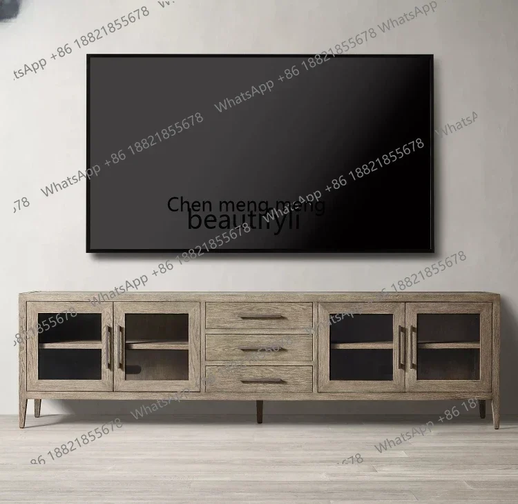 

P178 American-Style Wood Vintage Vintage Living Room Carved TV Cabinet French Antique Oak Storage Sideboard Cabinet