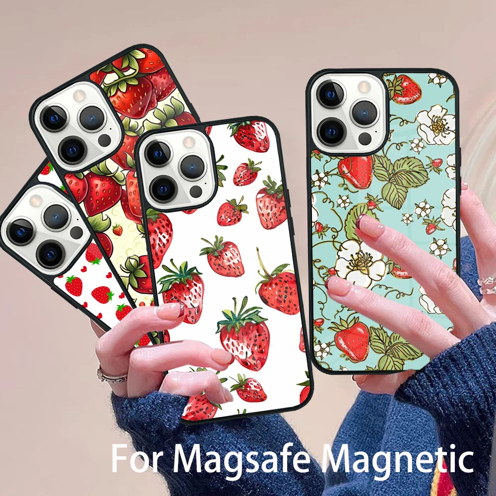 

Strawberry Phone Case Magesafe Magnetic Wireless Cover For IPhone 16 11 12 13 14 15 Pro Max Plus Mini
