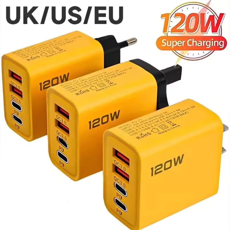 Multi Port 120W Fast Charging Wall Charger USB Type C PD QC3.0 Universal Power Adapter Travel Plug For Mobile Tablet Device