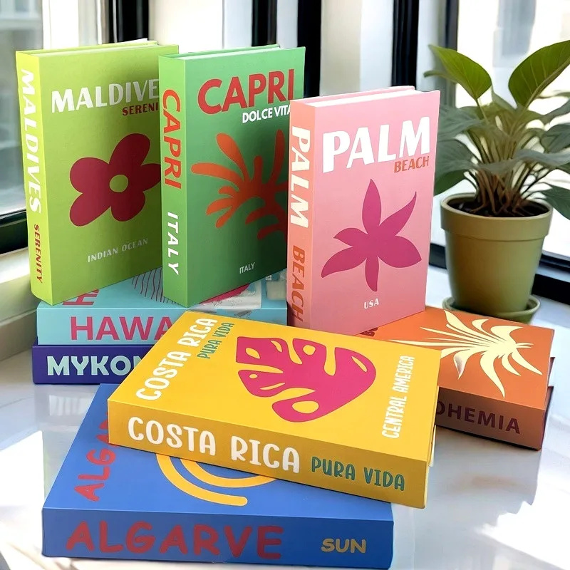 Travel Series Fake Book Storage Box Luxury Decorative Books Colorful Coffee Table Bedroom Home Interior Decoration Hawaii Ibiza