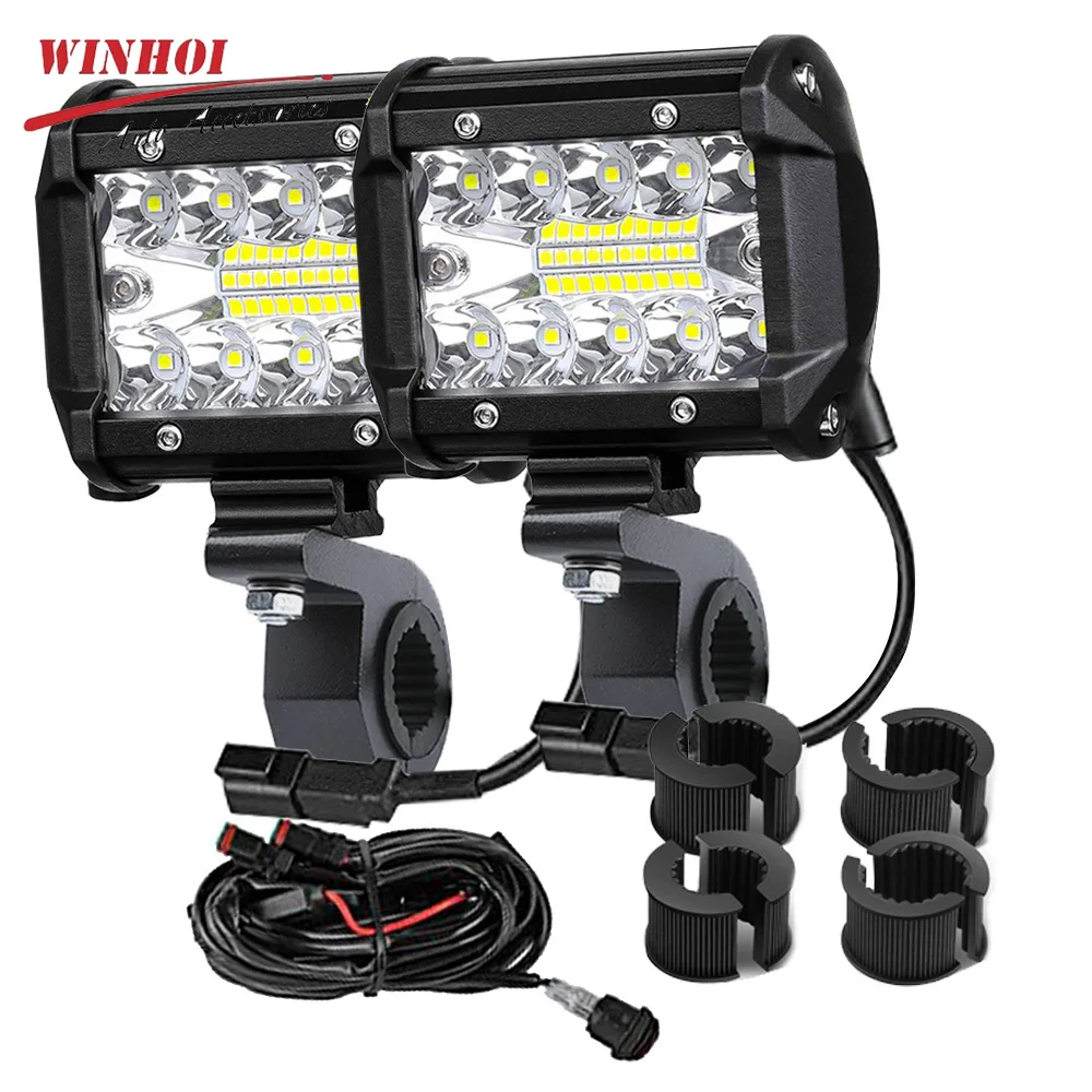 

4Inch 60W Led Light Bar Driving Wiring Harness Switch Kit ATV Offroad 4x4 Spotlight Flood Combo Work Lightbar 12V 24V Headlight