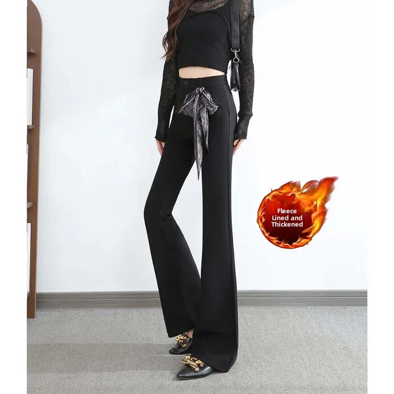 

Утепленные брюки с высокой талией и широкими штанинами, эффект драпировки, утолщенные, зимние, новинка, женские повседневные модные брюки