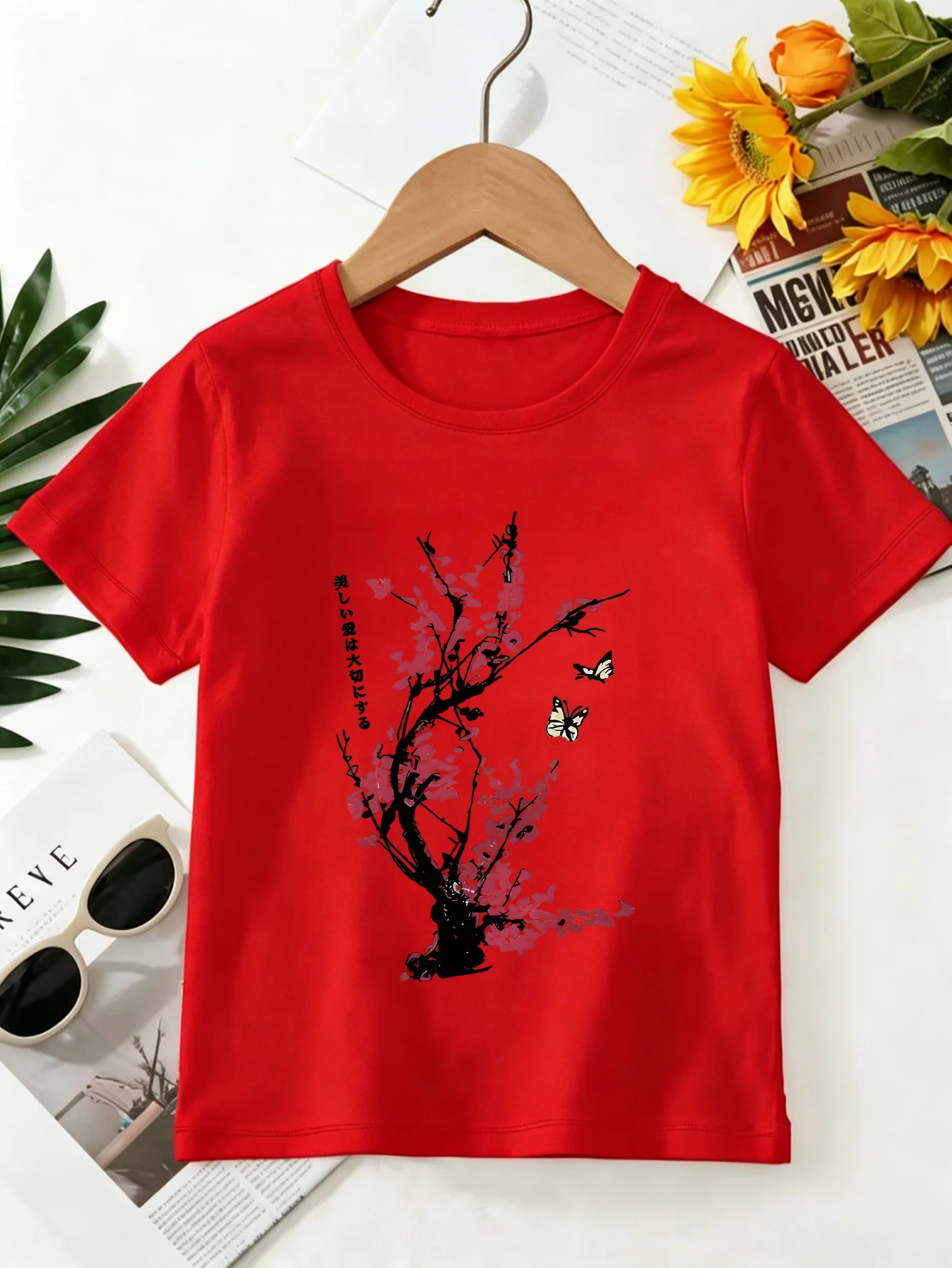Plum Blossom Butterfly Kids Tee Oriental Art Print Boys Girls Family Matching Cotton Summer Short Sleeve Basic Children Tshirt