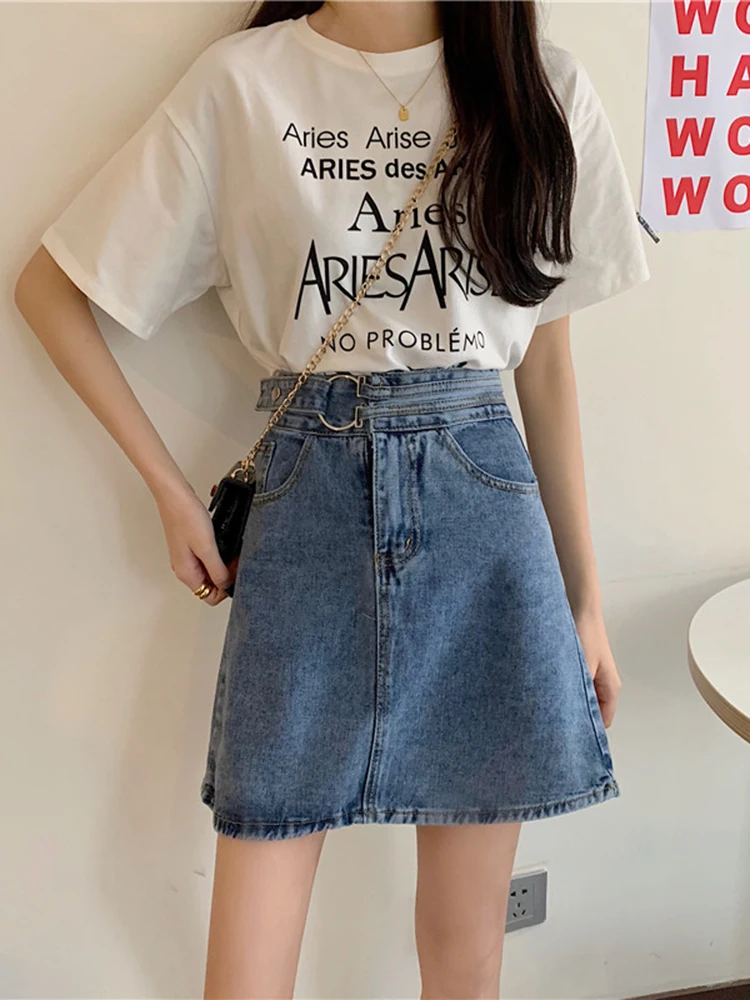 ارتفاع الخصر ألف خط تنورة المرأة الدنيم التنانير الخريف جديد Sle حجم كبير التخسيس ort التنانير طالب التنانير