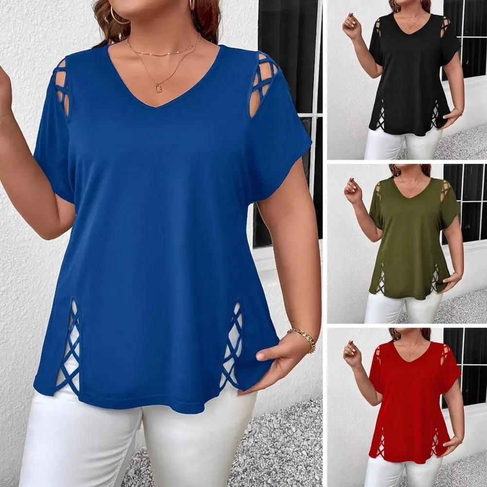 Women's Large Knitted Casual T-shirt Comfortable Loose Fit round Neck Short Sleeve Tees for plus Size Ladies