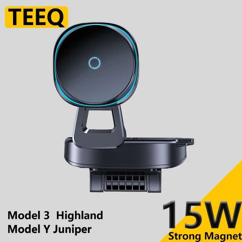 

TEEQ Car Phone Holder For Tesla Model Y Juniper Model3 Highland Adjustable Magnetic Wireless Charging Cooling Mount Support