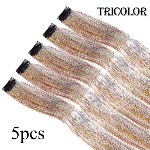 Shiny Sparkle Hair Extension Clip In Hair Tinsel Glitter Fairy Hair Tinsel Kit Heat Resistant 5Pcs Hair Streak Synthetic Hair - Image 9