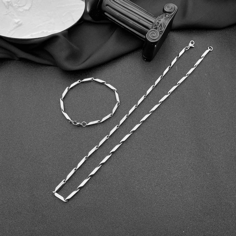 Hip-Hop 3mm Titanstahl-Kettenhalskette für Männer Vintage Edelstahl Bambus-Kettenhalskette Schmuckzubehör – Detail 4