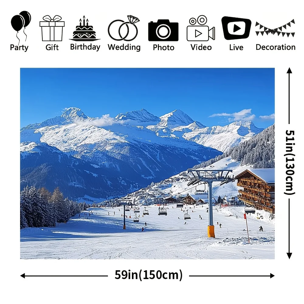 Exquisite Large Alpine Mountain Winter Landscape Tapestry Wall Hanging Home Decor Art Print for Ski Lodge Bedroom Resort Decorat