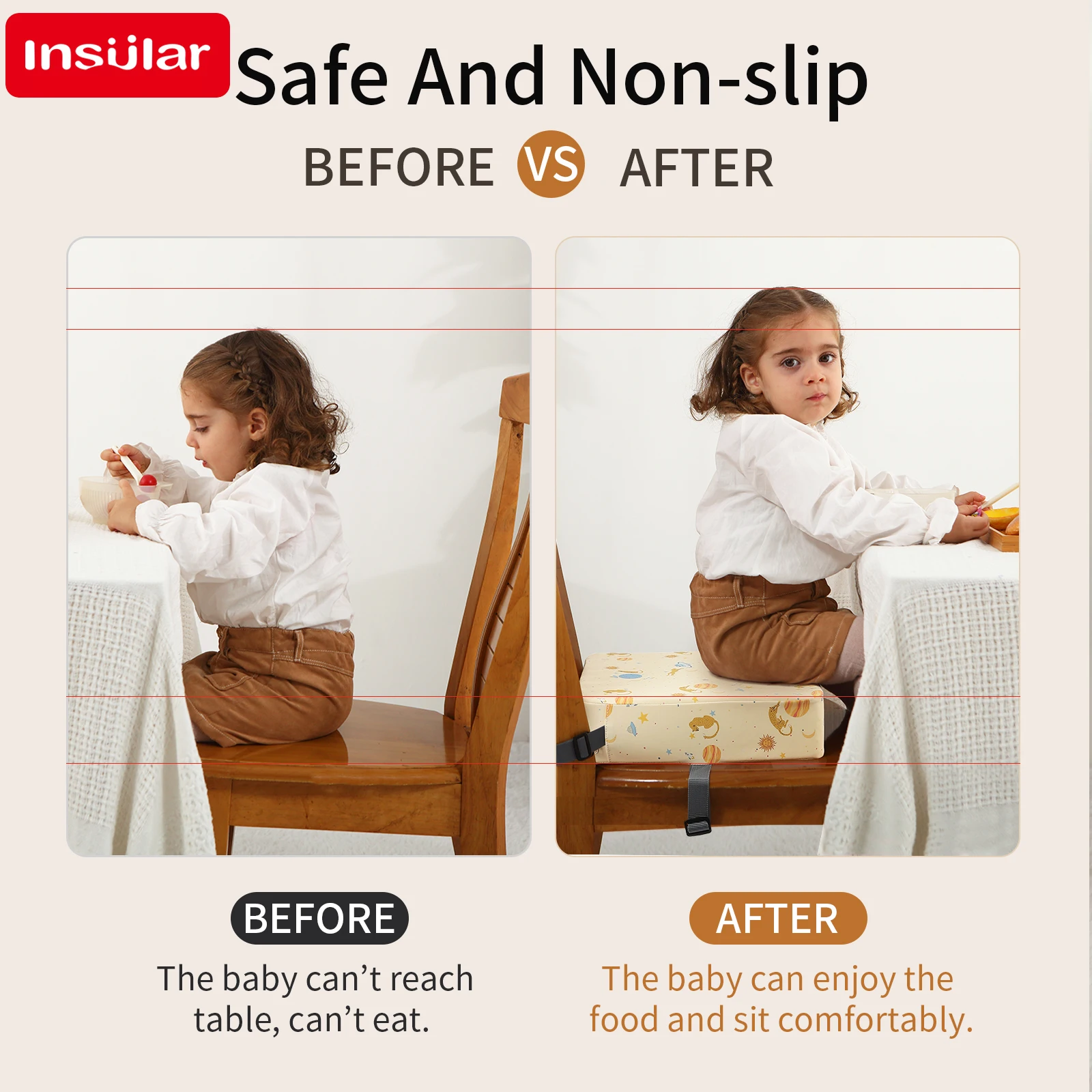 Children Increased Chair Pad Adjustable PU Furniture Booster Seat Portable Kids Dining Heighten Cushion Pram Chair Removable