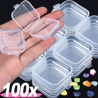 Plastic Transparent Small Box Mini with Lid Square Earplug Jewelry Earring Storage Ear Stud Parts Boxes Home Tabletop Storage