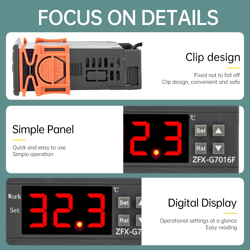 DC12V/24V 10A/30A G7016F Intelligent Digital Temperature Controller NTC Waterproof Probe High and Low Temperature Alarm