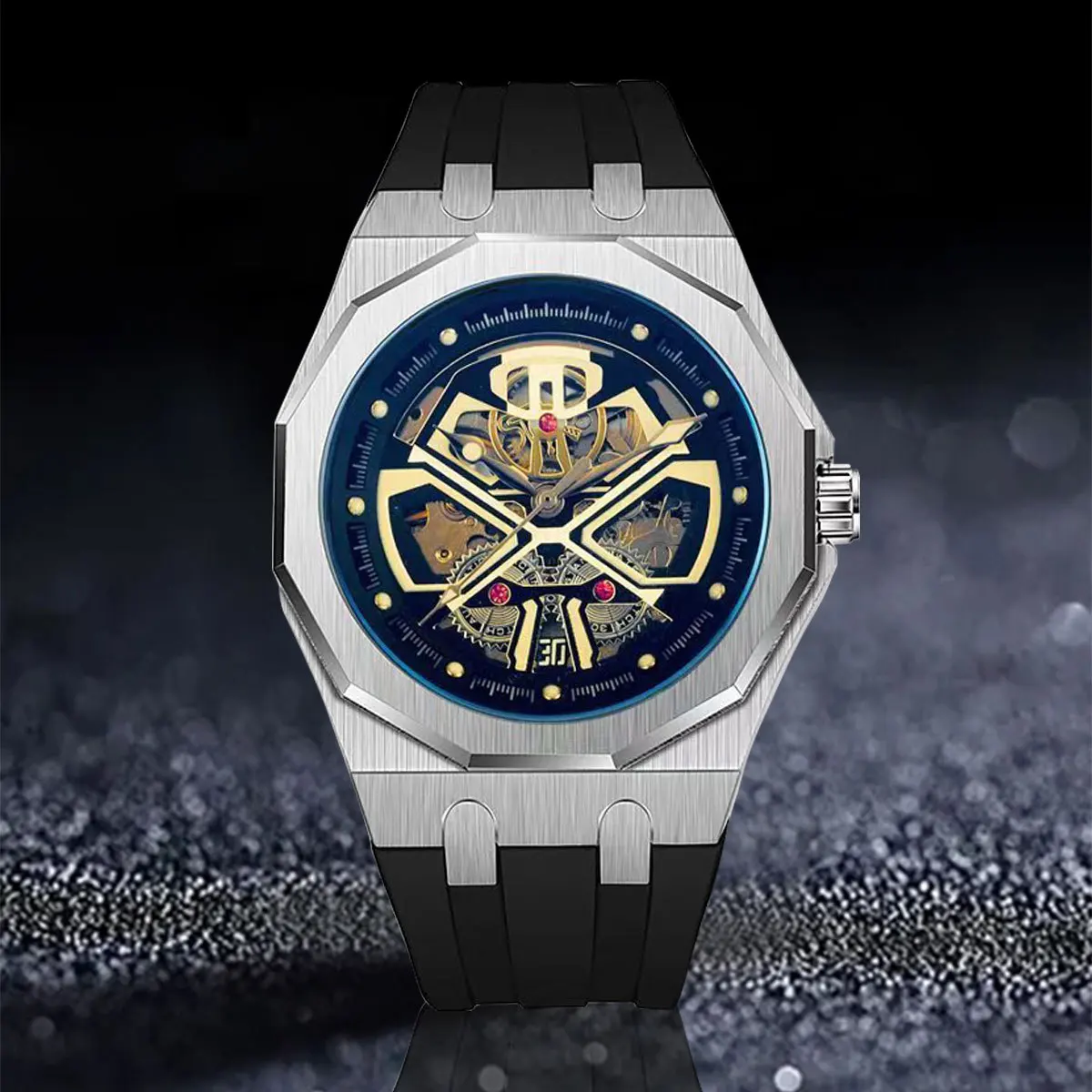 

Automatic Watches Retro Style Wholesale Mechanical Men's Wristwatches Waterproof Silicone Band Custom Logo Men Watch for Men