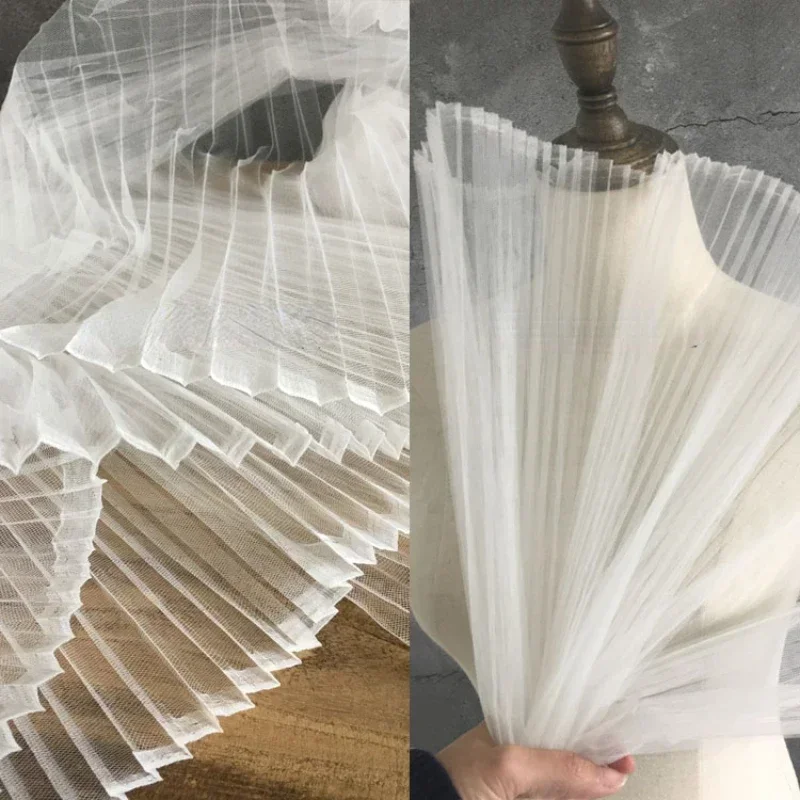 Hard Pleated Mesh Fabric Lace Dress Bouquet Packaging Wedding Dress Designer Wholesale Cloth Apparel Diy Sewing Material