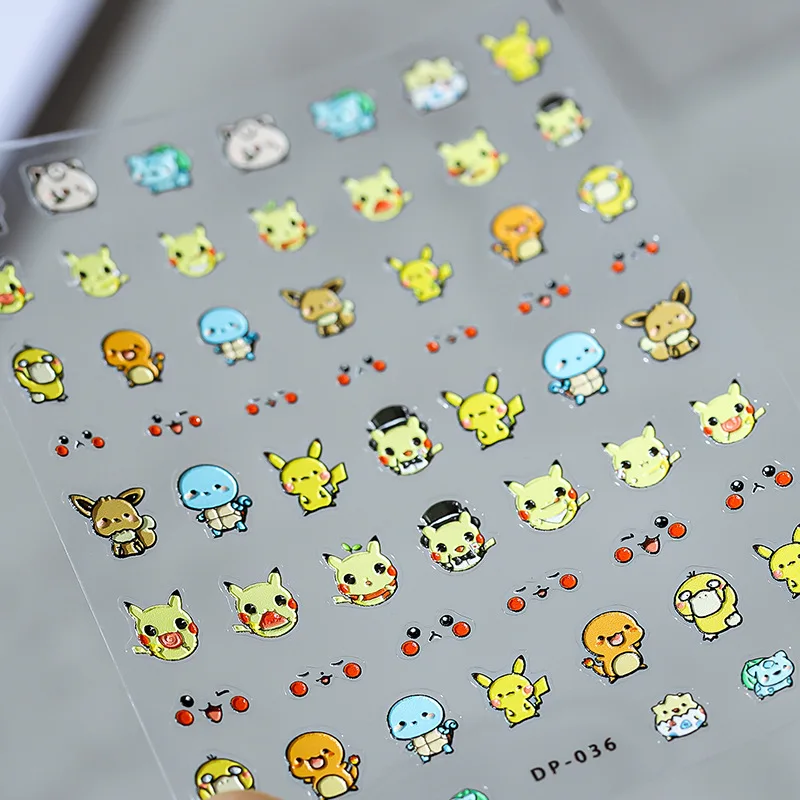 Pokemon Nail Stickers Pikachu Anime Cartoon Kawaii New Craft Thin Tough Manicure Stickers Transparent Back Glue Nail Stickers