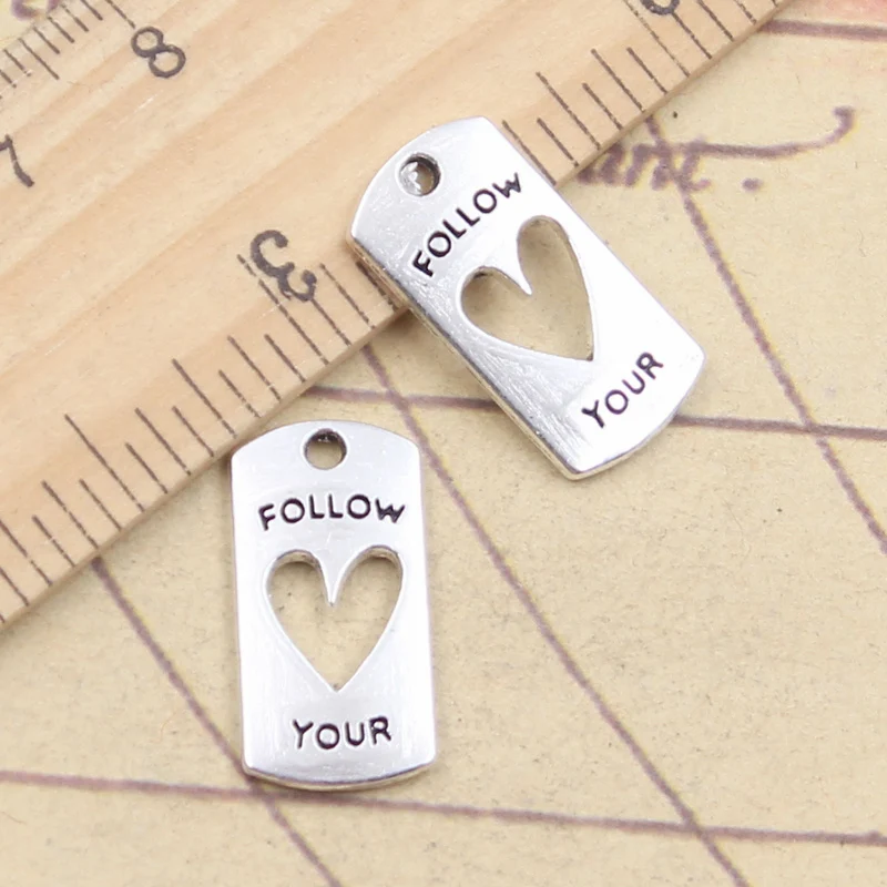 20pcs Charms Follow Your Heart 20x10mm Antique Silver Color Pendants DIY Making Handmade Finding Tibetan Jewelry