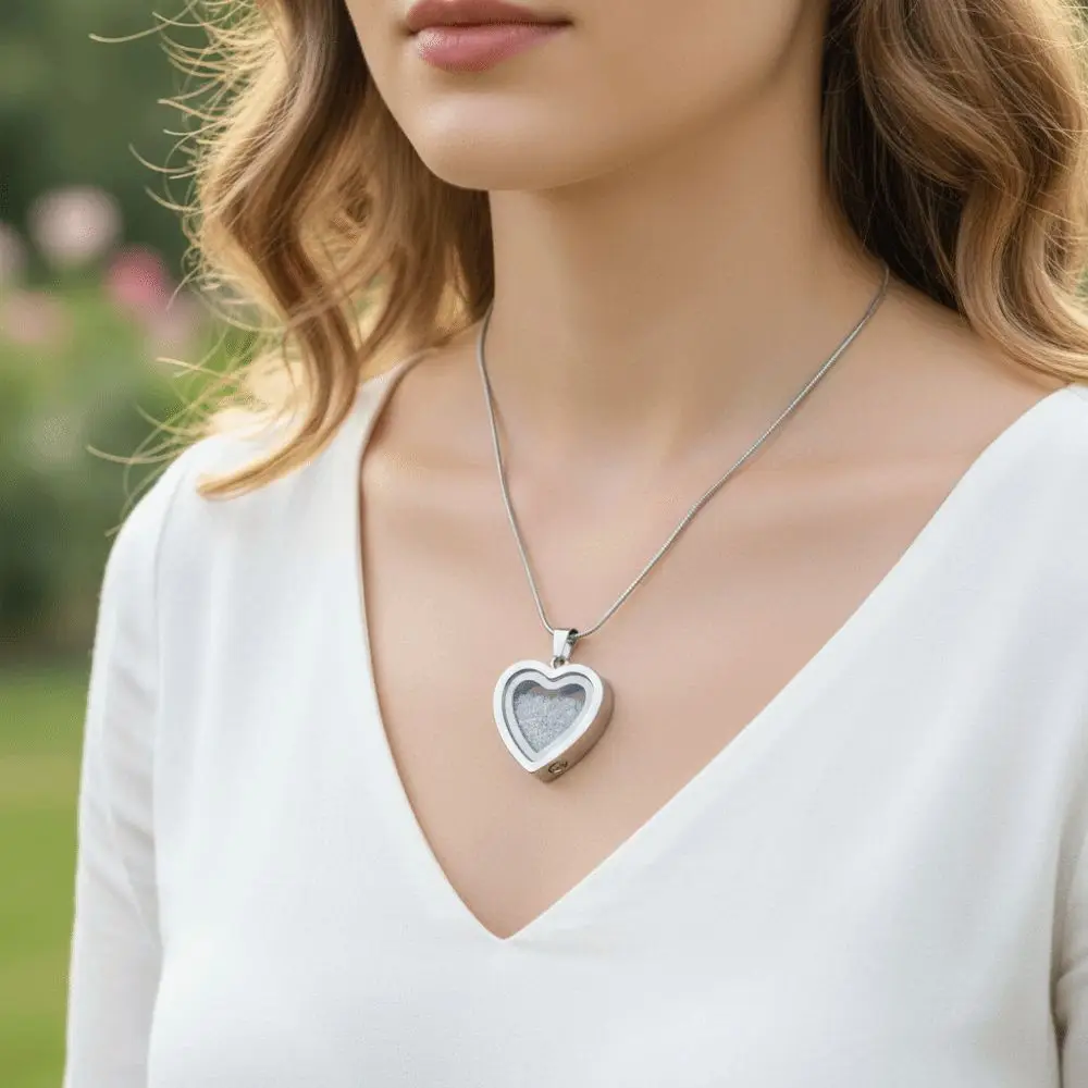 Stainless Steel Pet Memorial Lockets Fill-able Love Heart Heart Pendant Dust-proof Sealed Ashes Necklace Pendant For Ashes