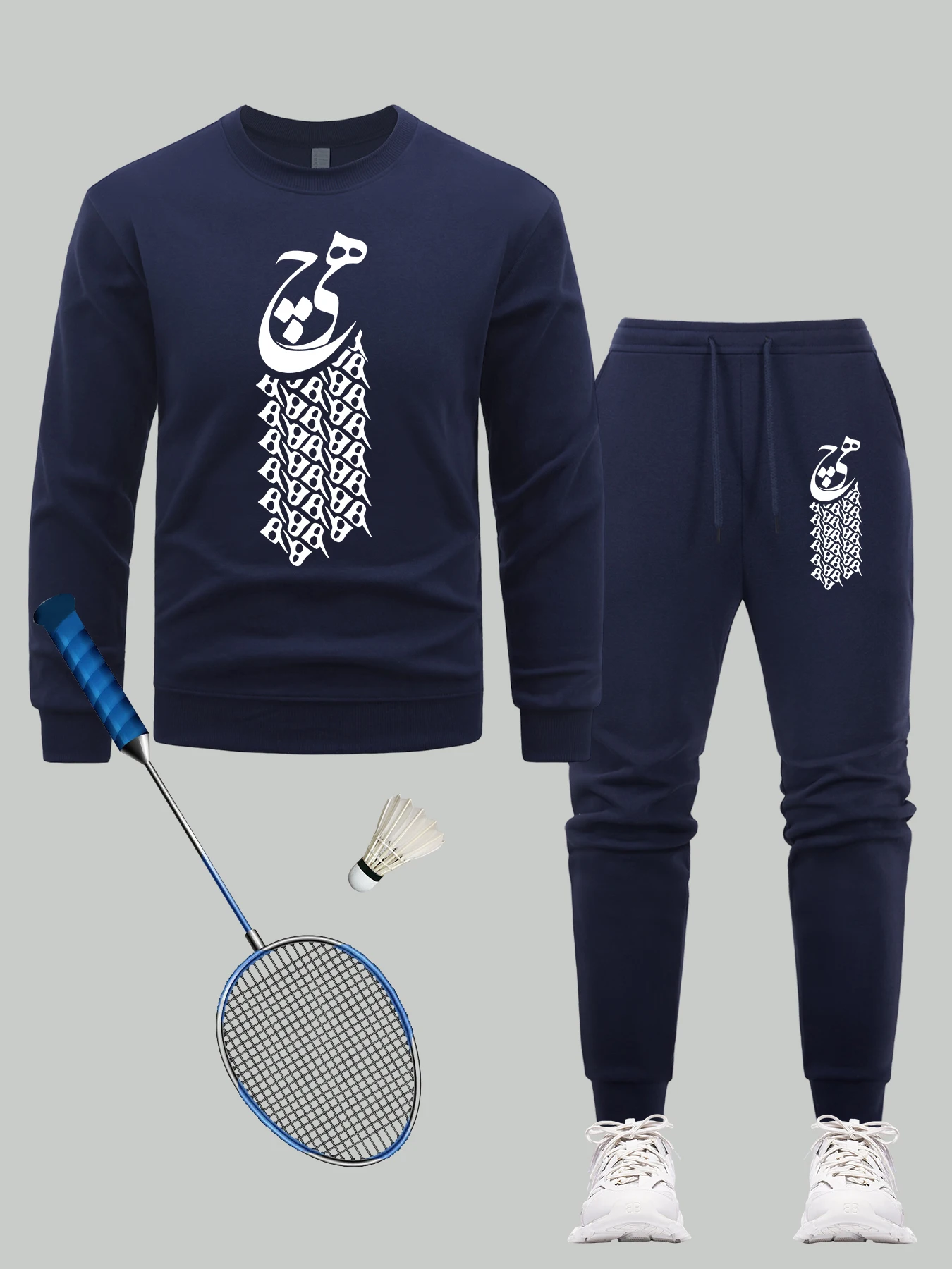 

Habibi художественный комплект свитшотов с буквенным принтом, теплые пуловеры с круглым вырезом, повседневные флисовые спортивные штаны, уличная мужская удобная спортивная одежда