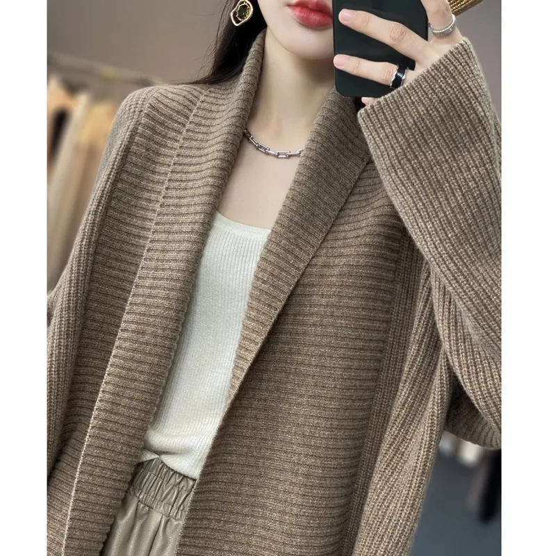 2024 Women Maxi Sweater Cardigan Kintted Jacket Long Spring Autumn Loose Winter Warm Jumper Coat Cardigans Turn Down Collar