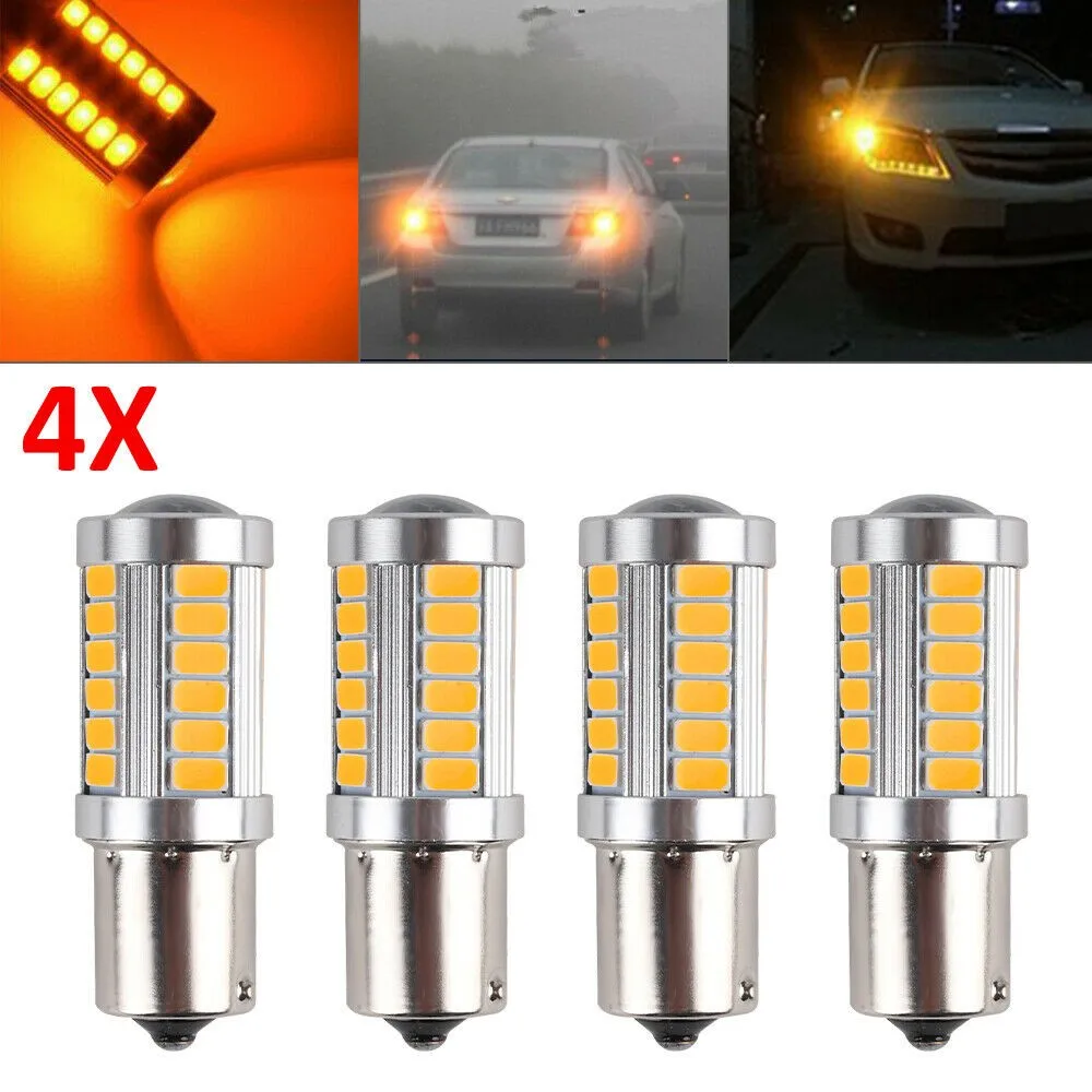 Piezas-bombillas LED para coche, luz de señal de giro, 12V, amarillo, freno, marcha atrás, estacionamiento, 4, 33LED, 581, BAU15S, PY21W