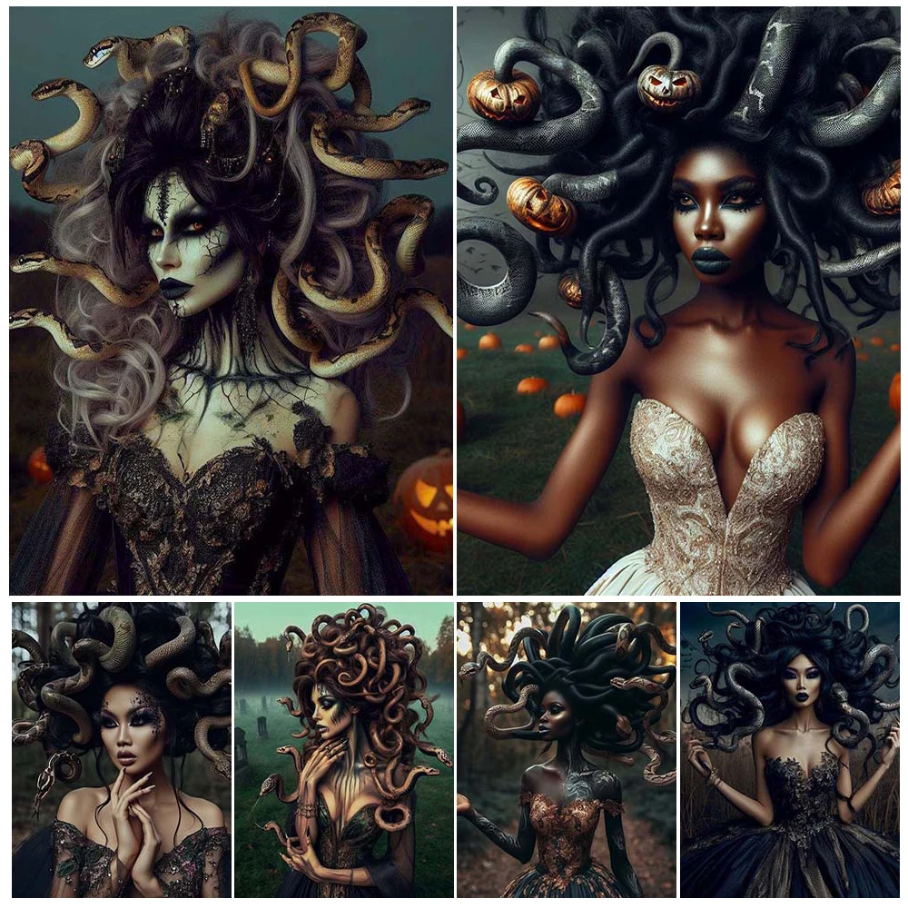 

Charming Medusa Banshee Abstract Wall Art Canvas Painting Gorgon In Greek Mythology Gothic Art Poster Print Home Decor Unframed