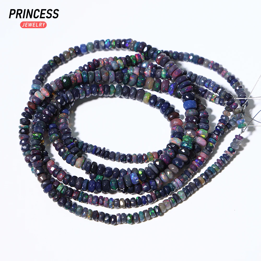 Genuine Ethiopian Black Opal 3-5mm Faceted Rondelle Beads for Jewelry Making DIY Bracelet Necklace or Jewelry Gift