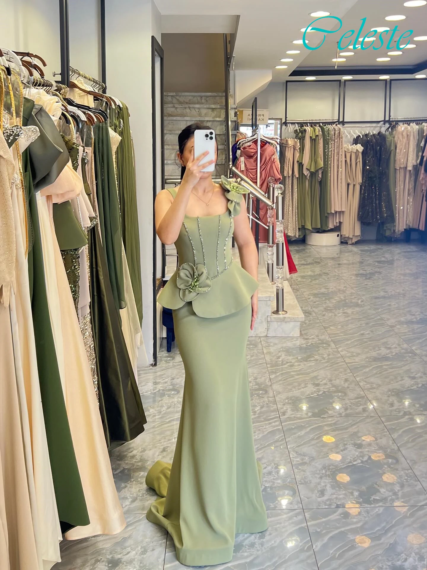 فستان سهرة أنيق بحورية البحر بياقة مربعة مخصصة، فساتين مناسبة كلاسيكية حساسة حسب الطلب، فستان حفلات عصري