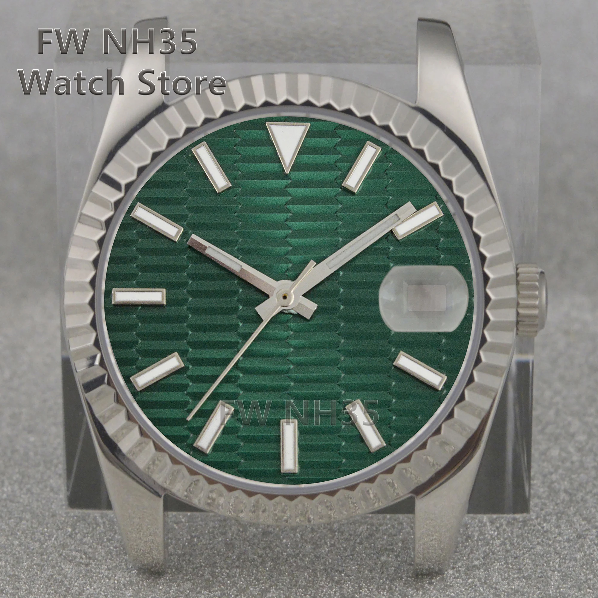 NH35 Case Wave Pattern Luminous Dial Hands for Mod Datejust Sapphire Glass 10ATM Water Resistant Watch Case Fit NH35 Movement