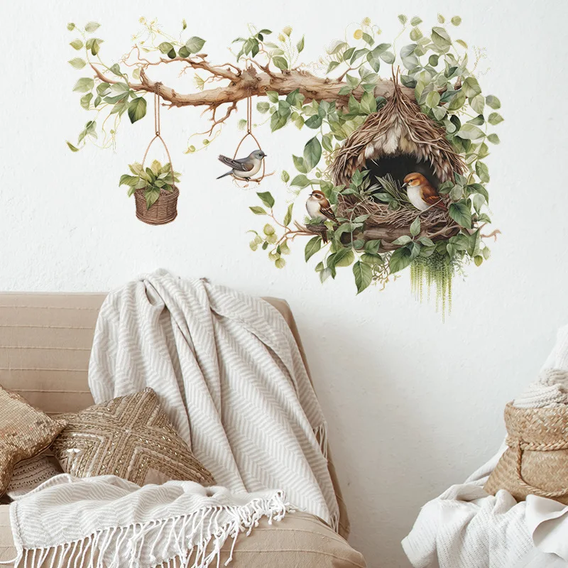 Large Size Wall Stickers For Living Room Bedroom Decoration Chinese Style Tree Branches Bird Wall Decals Self Adhesive Wallpaper