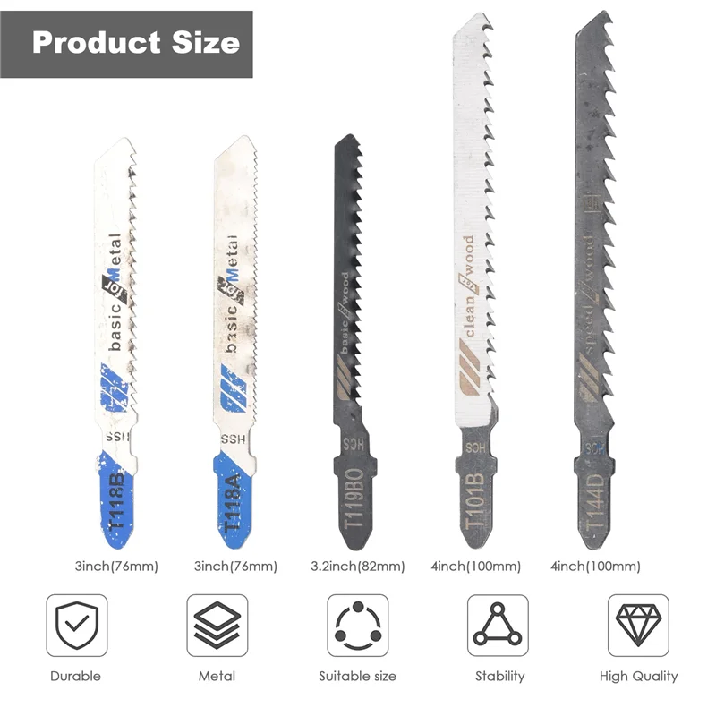 Zestaw 20 ostrzy do wyrzynarki, różne trzpienie T, do cięcia drewna i metalu.