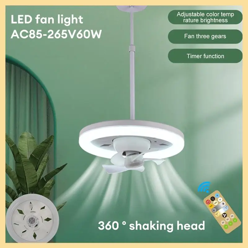 BOM-ventilador de teto luz 60w ventilador de refrigeração de 3 velocidades luz de teto controle remoto e27 suporte da lâmpada ventilador elétrico lâmpada
