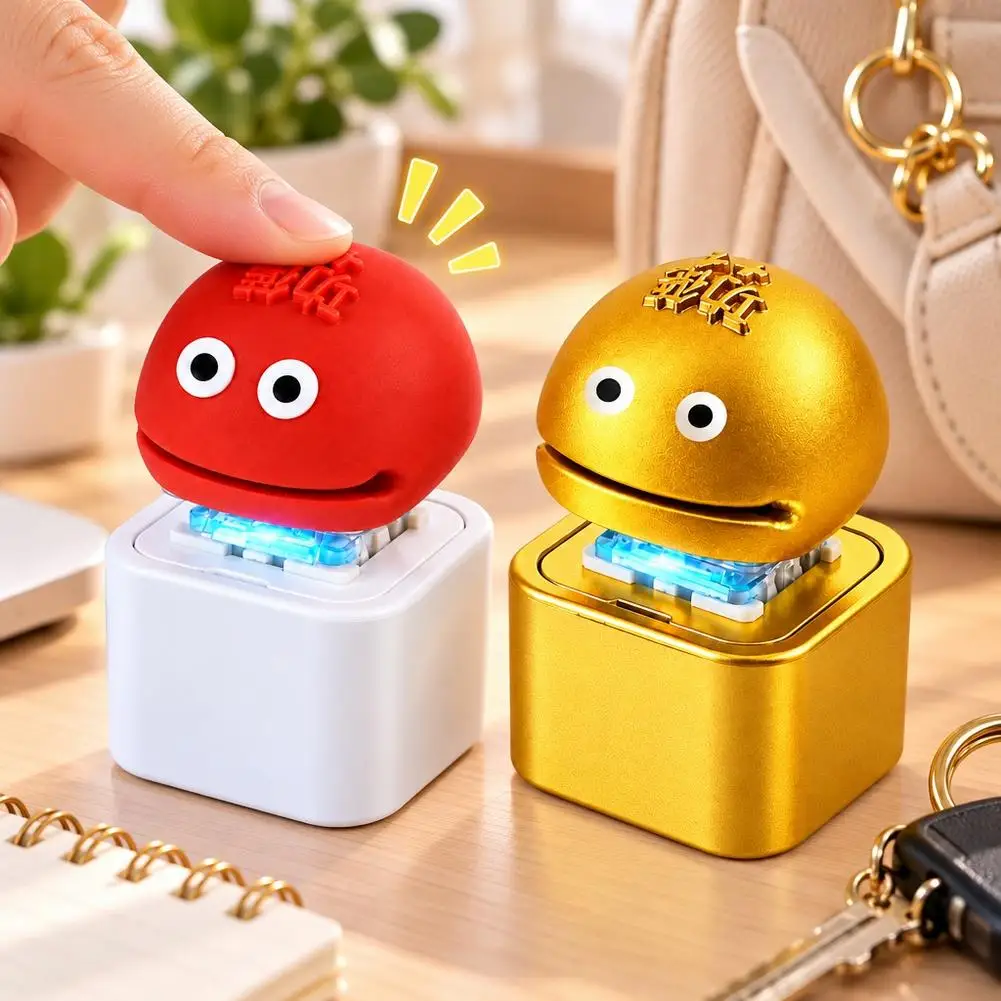Funny Keychain Knock Woodfish Sound Keychain LED Light Keyring Clicker Button Keycap Stress Relief Fidget 목탁 키링