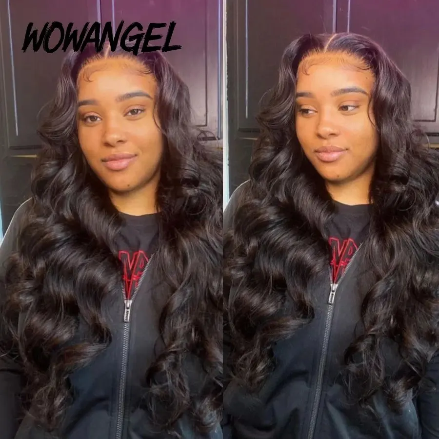 Natural Black Body Wave 150 Density 28 Inch 13X6 HD Human Hair Lace Forehead Wig Glue-Free Wave 13X4 Front Brazilian Women