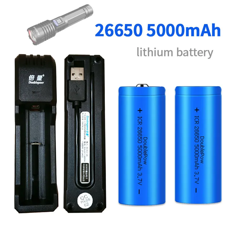 Doublepow 26650 Rechargeable Li-ion Battery Flashlight 5000mAh 3.7 V Lithium Batteries for Mining Lamp Wireless Microphone