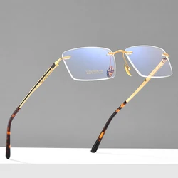 Ultralight Pure Titanium Rimless Men Glasses Frame Eyewear Square Eyeglasses Myopia Prescription Spectacles Frameless