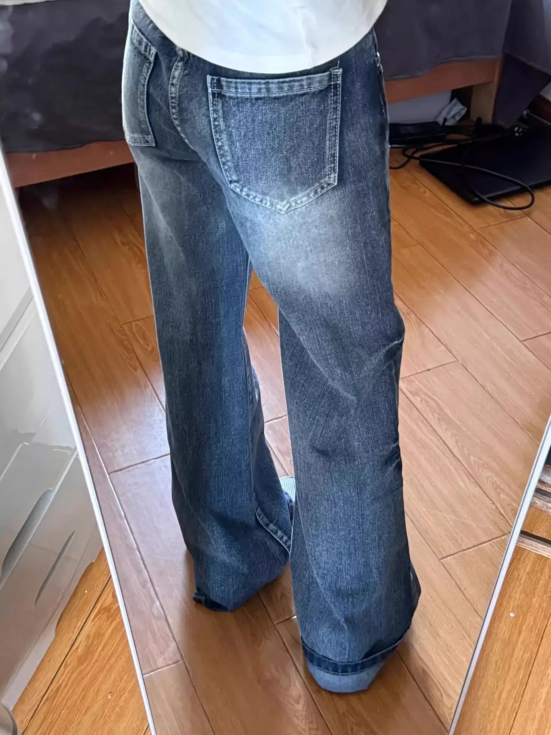 أنيقة الأمريكية عالية الخصر متوهج الجينز النساء الشتاء خمر غسلها فضفاضة تناسب مستقيم الساق السراويل التخسيس مريحة الدنيم