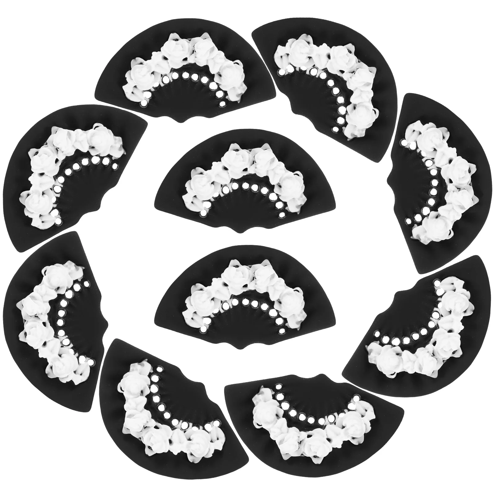 

10pcs Embossed Fan Hairpin Dark Decorative Acrylic Fans Three Dimensional DIY Phone Case naments Mini Retro Props