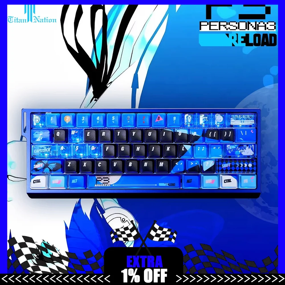 TITANNATION Persona P3R PC Keycaps Pbt Thermally Sublimates Blue Keyboard Keycaps Nuclear Power Side Penetration PC Accessories