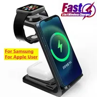 3 in 1 Wireless Charger Stand Fast Charging Dock Station Pad For iPhone 16 15 14 Pro Max Samsung Galaxy S24 23 Apple Watch Buds