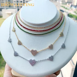 2025 New Bling Micro Pave 5PCS Heart Charm Link Chain Necklace for Women Lover Girlfriend Gift Fashion Luxury Jewelry