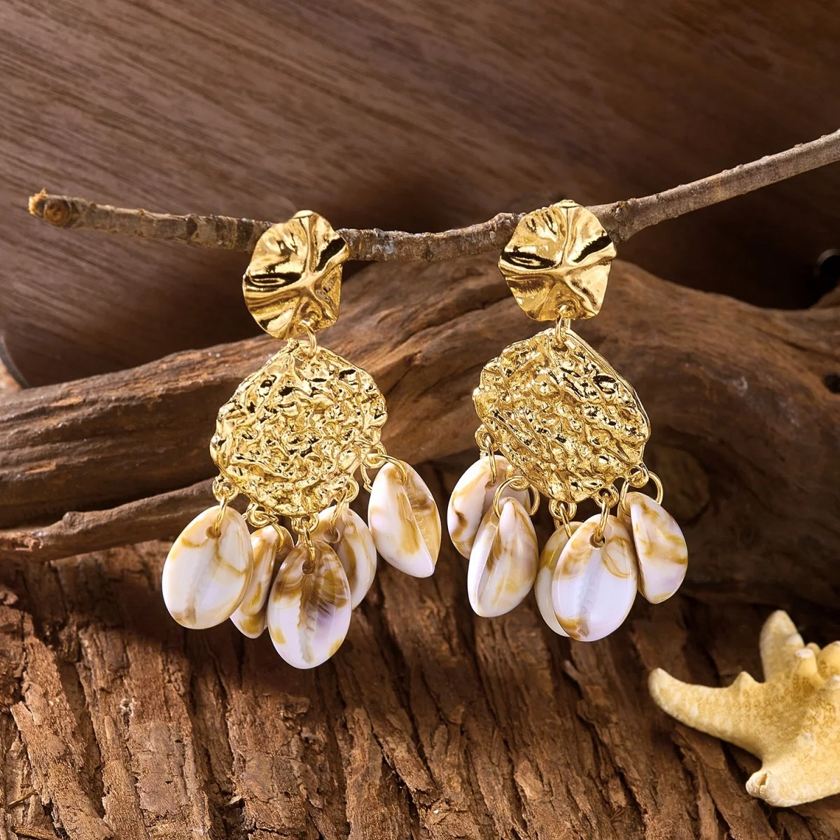 Böhmische geometrische unregelmäßige Imitationsperlen-Quastenohrringe für Damen und Herren, Muschel-Korallen-Strandohrringe, Sommerschmuck – Detail 22