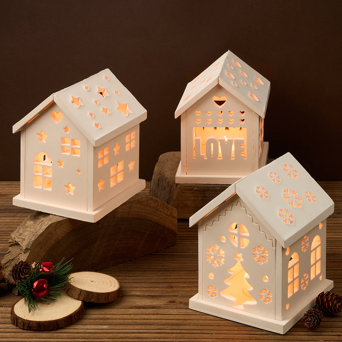3D House Candlestick Silicone Mold DIY Christmas Tree Ornament Houses Tealight Candle Holder Molds Plaster Resin Craft Making