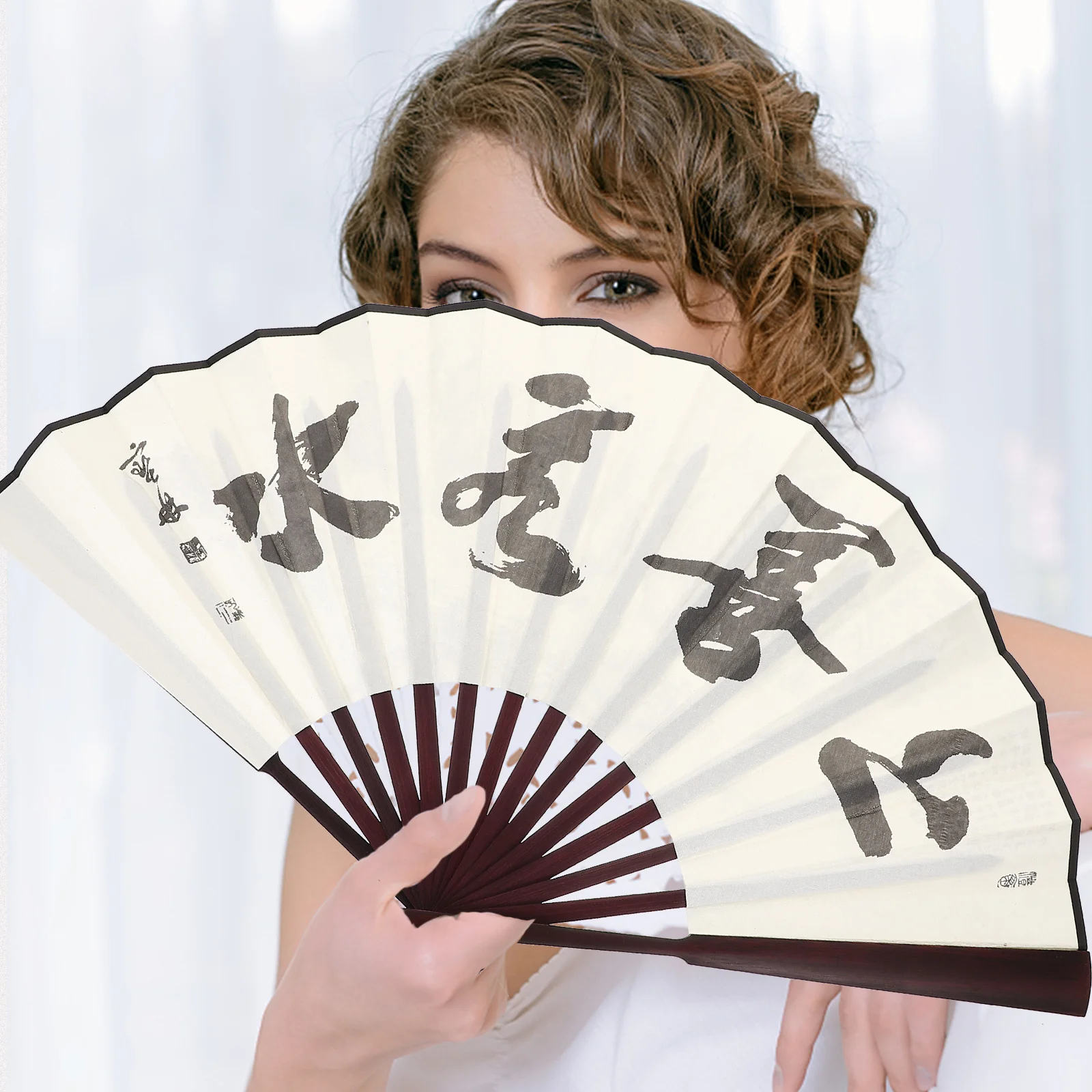 

Handheld Folding Fan Made of Bamboo and Cloth Material for Decorative Dancing and Outdoor Activities Classic Style