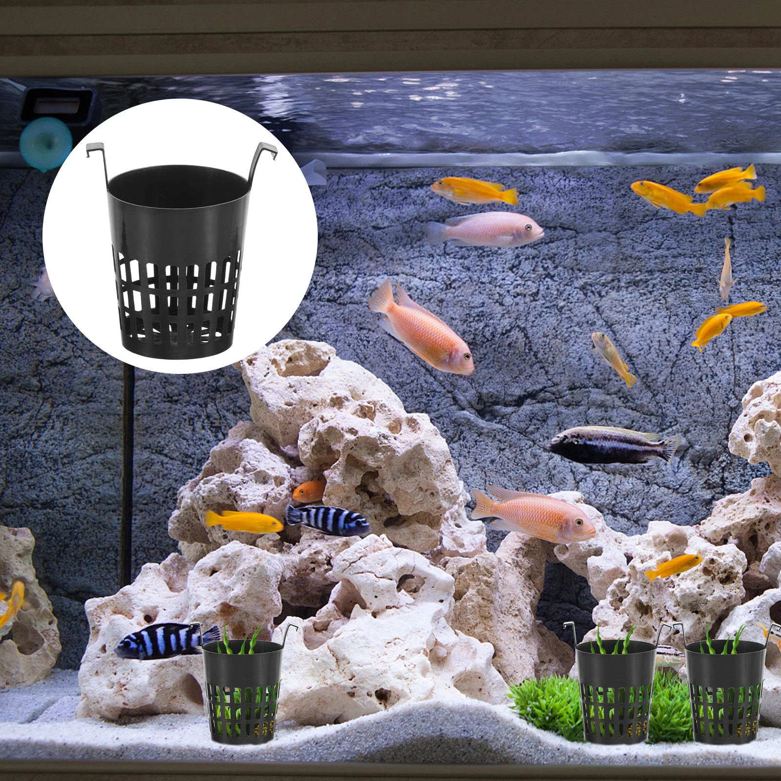 

6 Pcs Black Aquatic Planting Cup Hydroponic Baskets Aquarium Decor Nursery Pots Plastic Planter Water Grass Container Garden