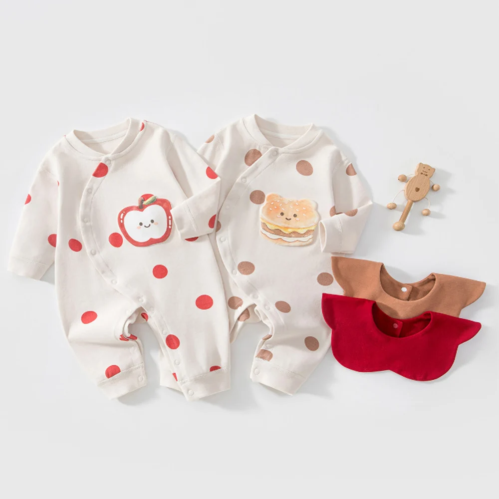 Christmas Baby Girl Romper Long Sleeve Cotton Polka Dot Fall Winter Newborn Boutique Clothing Infant Boy Jumpsuit With Bib