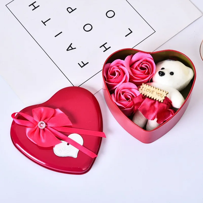 Heart Shaped Soap Rose Bear Gift Box Valentine's Day Simulated Bouquet Present Boxes Wedding Birthday Anniversary Party Favors