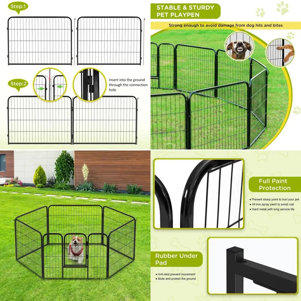 

24 сверхпрочных металлических манежа для собак, 6 панелей, для использования в помещении и на открытом воздухе, устойчивый к ржавчине, простой на установке, противоскользящий, расширяемый