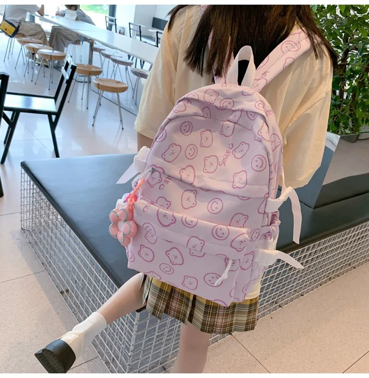 

Schoolbag FEMALE college birthday Department leisure campus backpack Bear print fashion fashion travel backpack computer bag